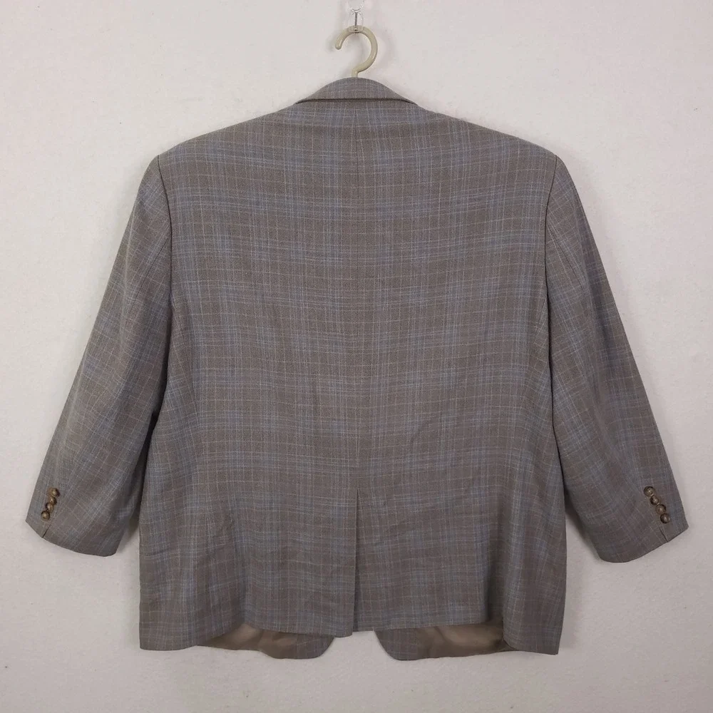 Lauren Ralph Lauren Blazer Mens 50R Tan Blue Plaid Silk Wool Sport Coat Jacket